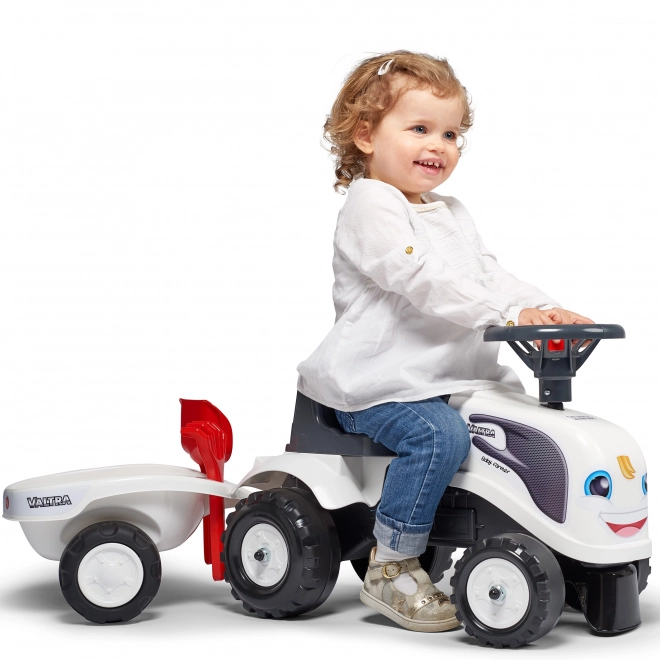 Tractoraș Baby Valtra Alb cu Remorcă și Accesorii de la Falk