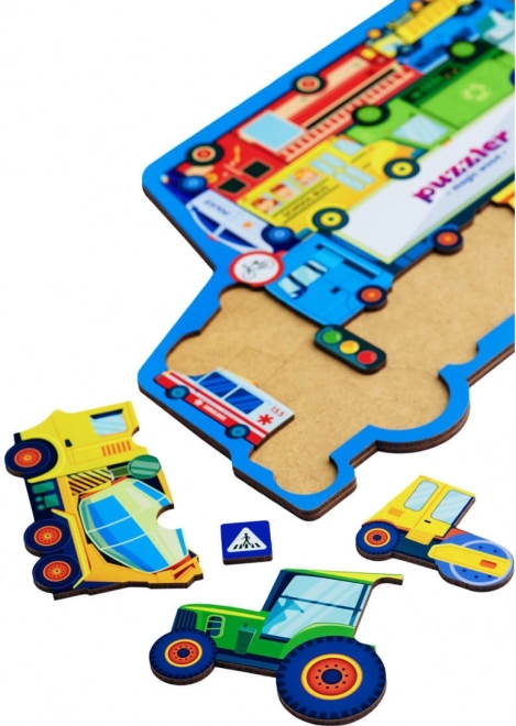 Puzzle din lemn cu mijloace de transport