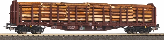 Vagon platformă cu stâlpi Piko Roos-t642 RSBG cu încărcătură de lemn H0