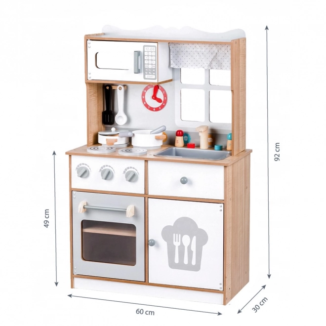 Bucătărie din lemn pentru copii cu accesorii Ecotoys