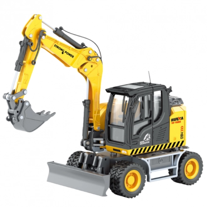 Excavator metalic cu roți cu lamă de zăpadă Huina 1:50