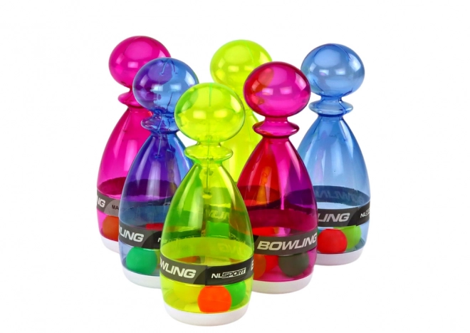 Set de jucărie bowling colorat cu 6 popice transparente