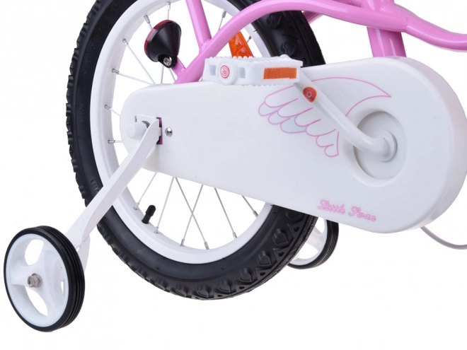 Bicicletă pentru copii Royalbaby Little Swan 14" cu coș și roți ajutătoare – roz