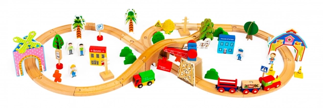 Set cale ferate din lemn cu tren pe baterii 78 de piese Ecotoys