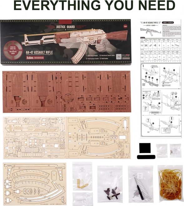 Puzzle 3D din lemn pușcă AK-47