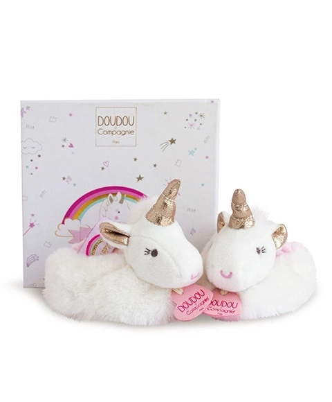 Set cadou botoșei pluș cu zornăitoare unicorn