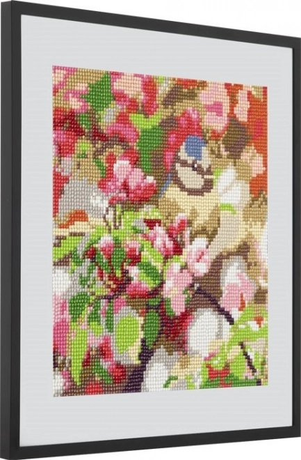 Pictură cu diamante măcăleandru pe ramură 30x30cm