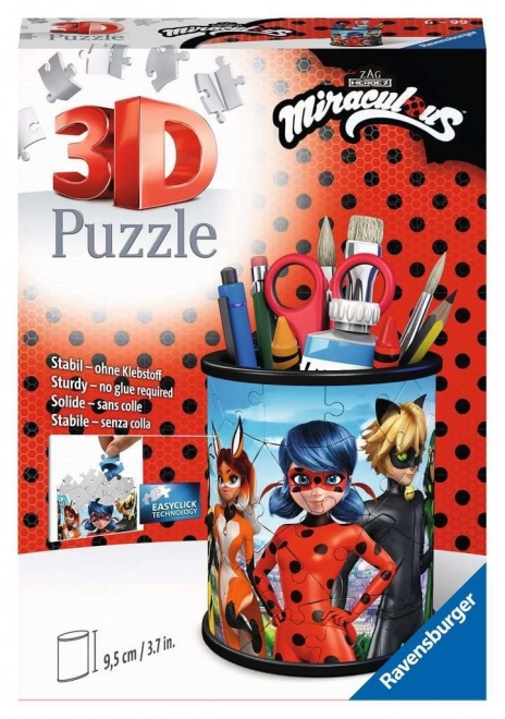 Puzzle 3D Ravensburger suport pentru stilouri Ladybug și Chat Noir