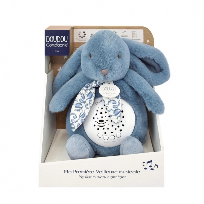 Cutiuța muzicală Doudou cu proiecție Iepuraș albastru