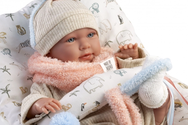 Păpușă realistă bebeluș cu sunete și corp moale textil 42 cm