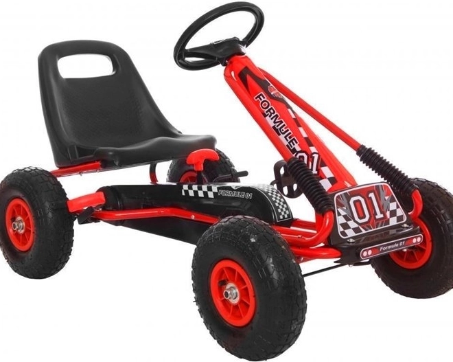 Kart cu pedale + Anvelope gonflabile + Scaun reglabil – Roșu