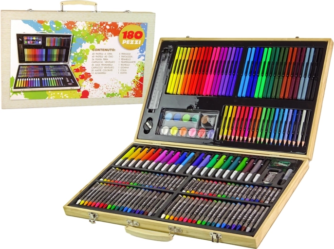 Set artistic cu valiză din lemn 180 piese
