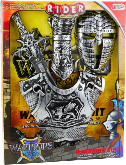 Set mare mască cavaler armură sabie protector argintiu