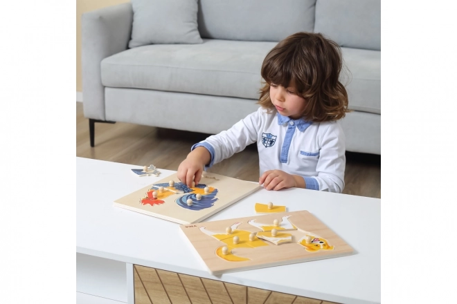 Puzzle montessori din lemn - cocoș