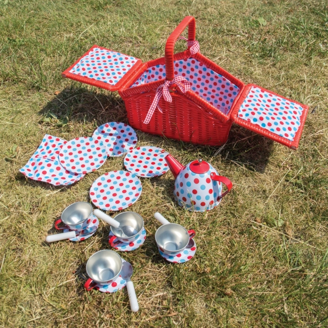 Set ceai cu buline în coș de picnic Bigjigs Toys