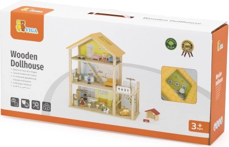 căsuță din lemn pentru păpuși cu figurine și accesorii VIGA PolarB