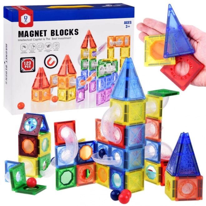 Set de construcție magnetic pentru piese de traseu cu bile ZA4719 - 123 piese