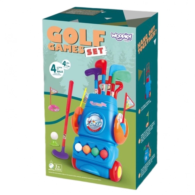 Set de golf pentru copii cu suport pe roți Woopie
