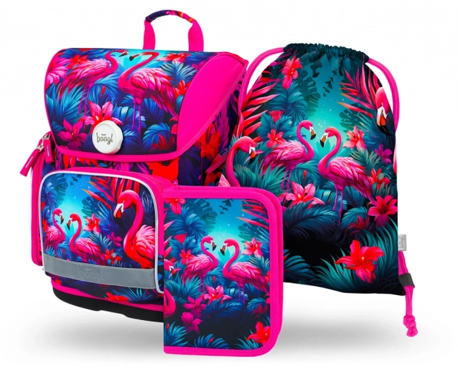 Set Baagl 3 Ergo Flamingo: Ghiozdan, Penar, Saculet