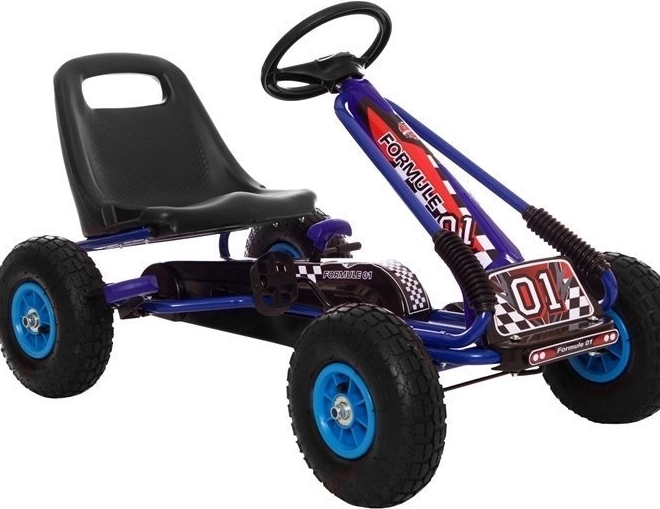 Kart cu pedale + Anvelope gonflabile + Scaun reglabil – Albastru