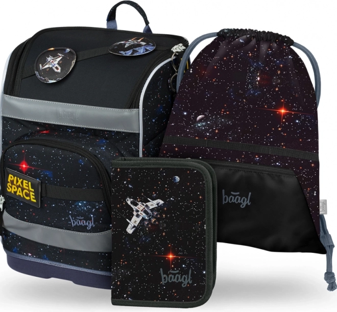 Set școlar BAAGL: Zippy Plus Pixel Space - ghiozdan, penar, săculeț