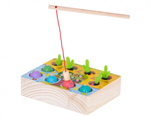 Joc magnetic Montessori pescuit de peștișori și insecte, morcovi de lemn