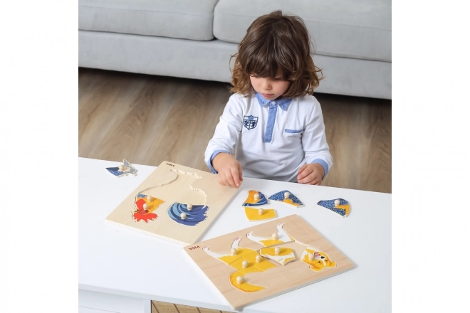 Puzzle montessori din lemn - cocoș