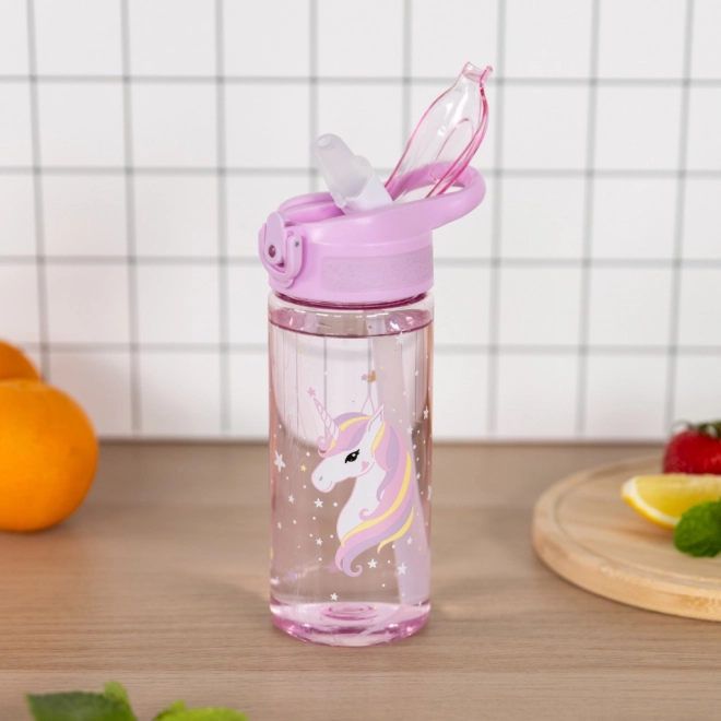 Sticlă de băut Tritan cu pai Unicornul Curcubeu 500 ml