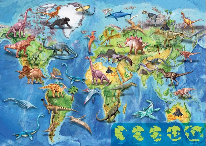 Puzzle educa harta lumii cu dinozauri 150 piese