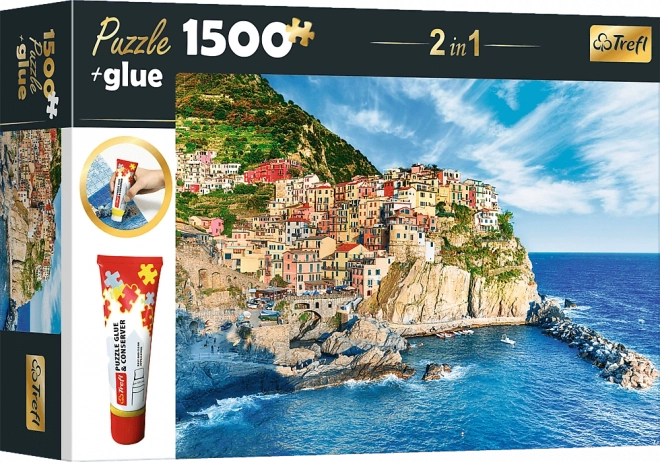 Set puzzle 2 în 1 Manarola Liguria Italia 1500 piese cu adeziv