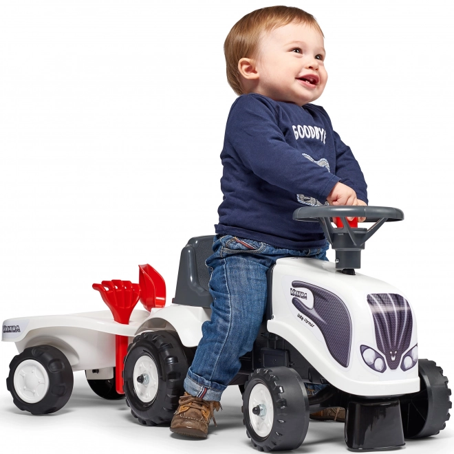 Tractoraș Baby Valtra Alb cu Remorcă și Accesorii de la Falk