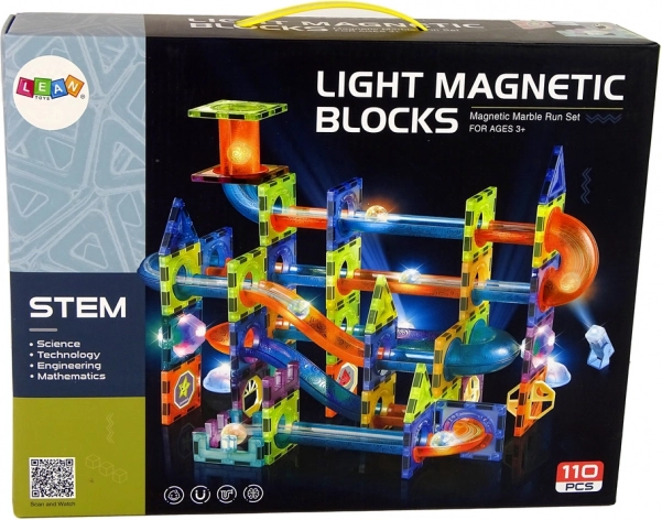 Pistă de bile magnetică 110 piese cu lumini