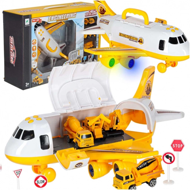 Avion – transportor de marfă cu mașini de construcții, lumini și sunete
