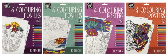 Carte de colorat cu 4 imagini și 10 creioane A4