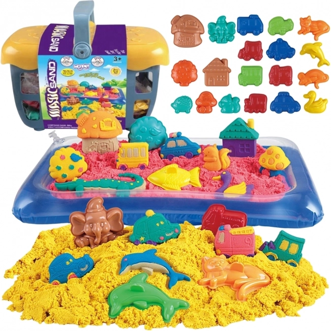 Nisip kinetic magic Woopie 0,8 kg - set în coș cu forme