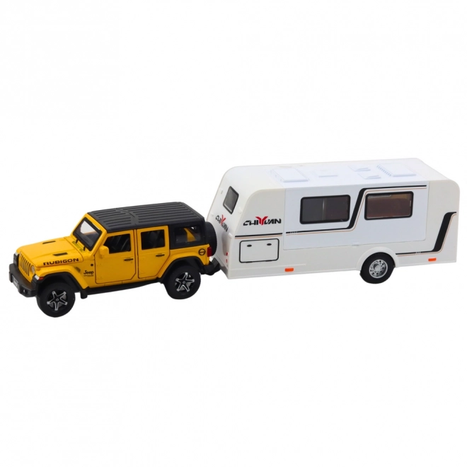 Set mașină off-road cu autorulotă galbenă scară 1:32