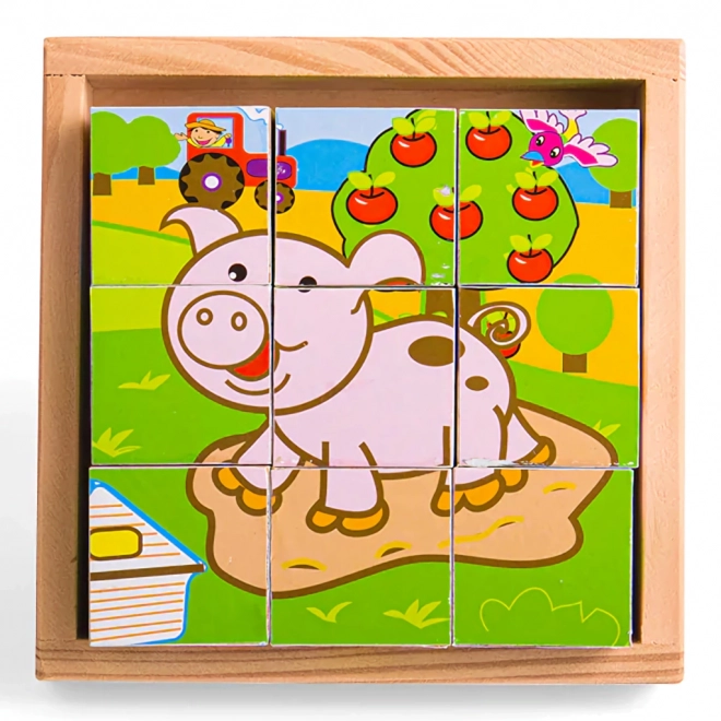 Cuburi puzzle imagini animale Bigjigs Toys