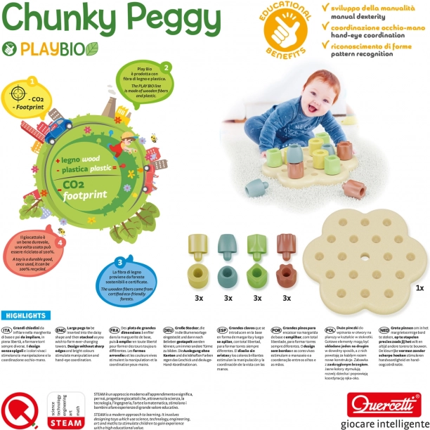 PlayBio - Construcție colorată Chunky Peggy pentru dezvoltarea copiilor