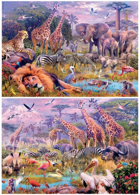 puzzle panorama animale sălbatice 2x100 bucăți