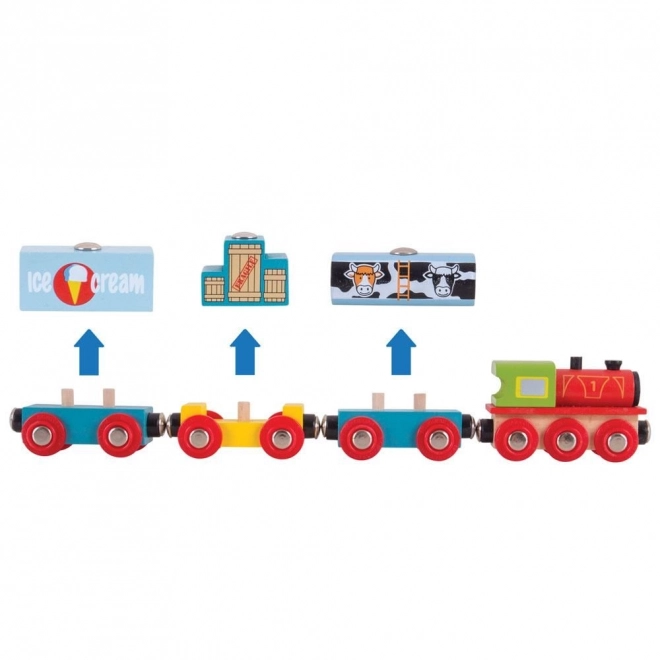 trenuleț de marfă din lemn cu 3 șine Bigjigs Rail