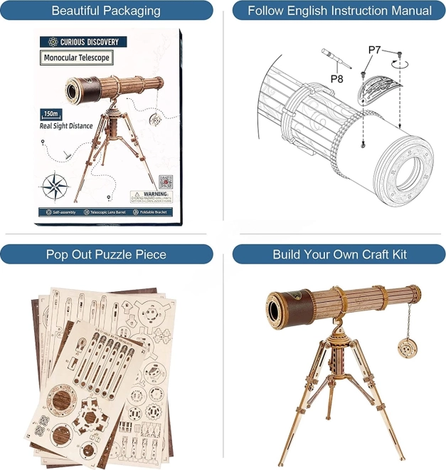 Puzzle 3D din lemn RoboTime - Telescop de pirat