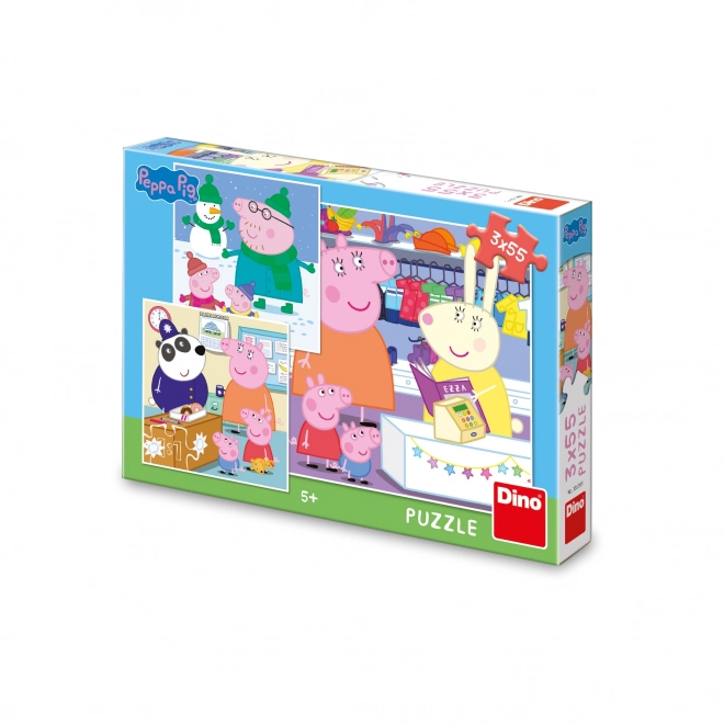 Puzzle Dino Prasátul Peppa 3x55 piese