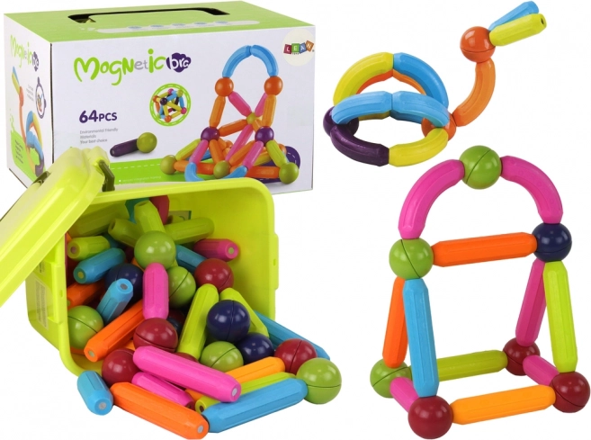Set mare de cuburi magnetice în cutie de depozitare, 64 de piese