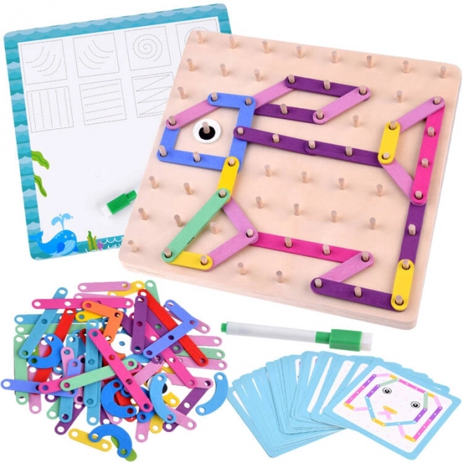 Puzzle montessori cu bețe din lemn și tablă dublă