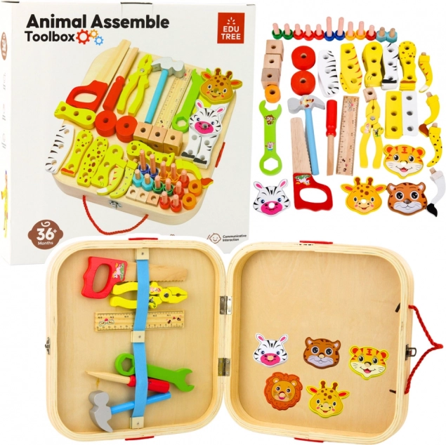 Set de lemn pentru mici meșteri - animale de asamblat într-o valiză