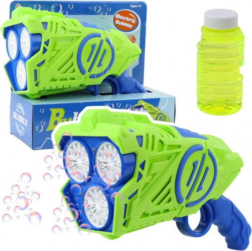 Pistolă de buline de săpun cu LED-uri albastru-verde
