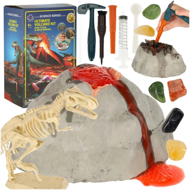Set educativ pentru micii arheologi - model de vulcan cu dinozauri