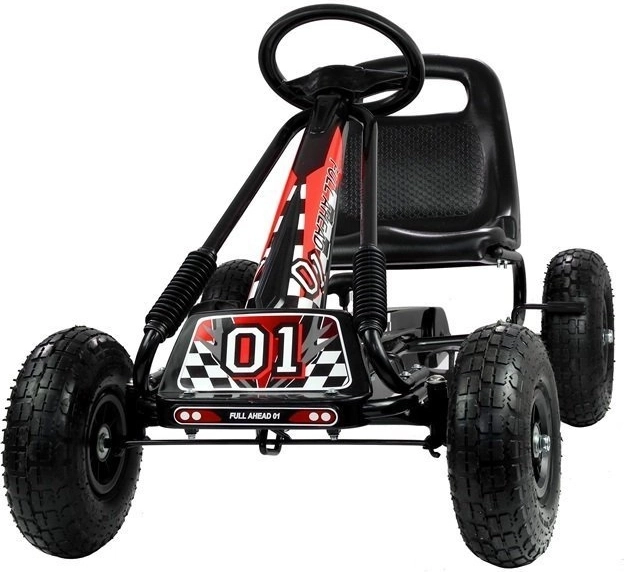Kart cu pedale + Anvelope gonflabile + Scaun reglabil – negru