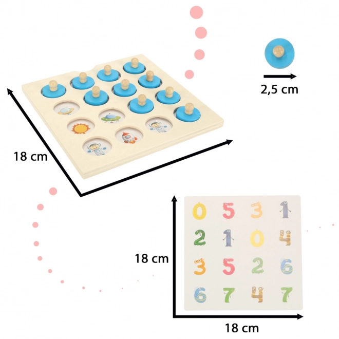 joc de memorie Montessori cu puzzle din lemn și 4 cartonașe