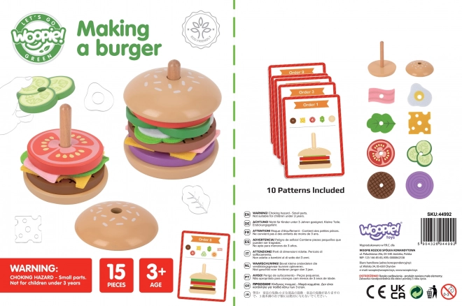 Burger din lemn pentru copii 15 piese WOOPIE GREEN